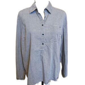 Tommy Hilfiger grey & white striped cotton button up tunic blouse L